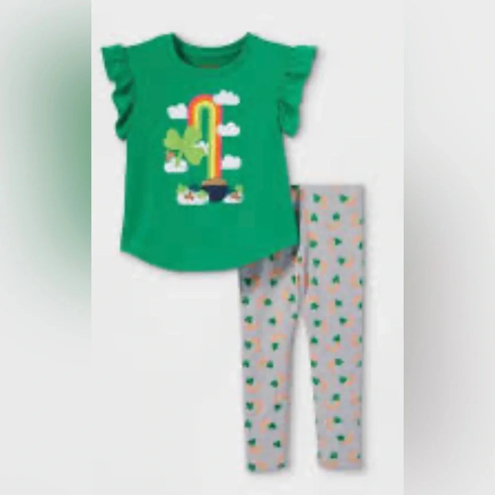Cat &Jack Girls St.Patrick’s Day (2 piece) short sleeve top & leggings outfit 5T - Picture 1 of 5